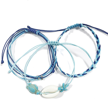 Gewachste Polyesterschnur geflochtene Perlenarmbänder für Teenager-Mädchen-Frauen, gefärbte synthetische Türkisperle & natürliche Kaurimuschelperlen verstellbare Armbänder