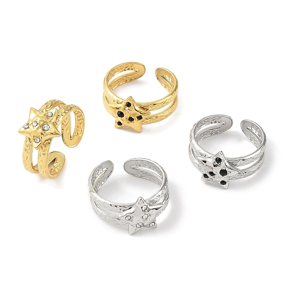 Ионное покрытие (ip) 304 открытая манжета из нержавеющей стали для женщин, со стразами, звезда