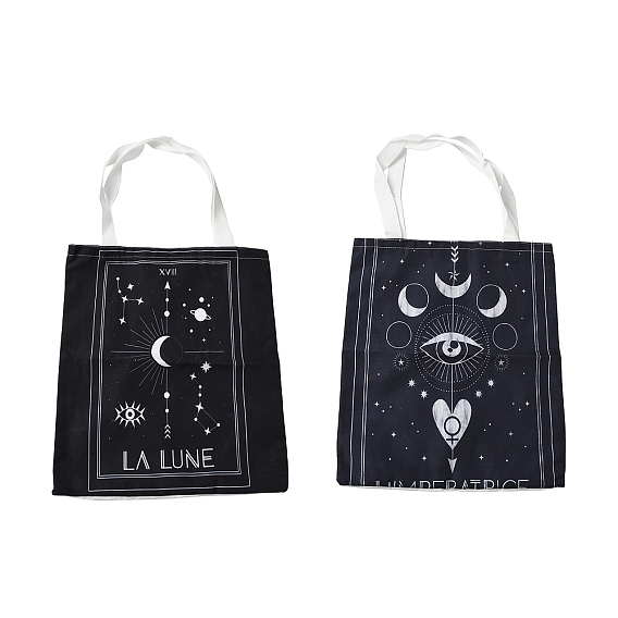 Canvas Tote Bags, Reusable Polycotton Canvas Bags, for Shopping, Crafts, Gifts, Moon with Star/Heart with Eye