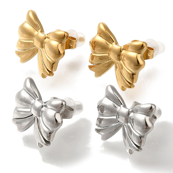 304 серьги-гвоздики из нержавеющей стали с бантом