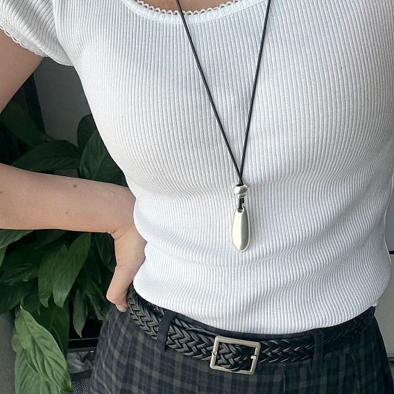 Подвеска в форме капли из сплава, регулируемый черный вощеный шнурок, ожерелье для женщин