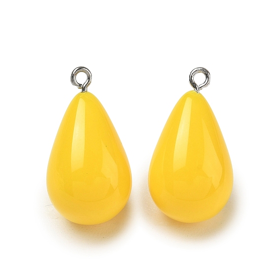 Opaque Resin Pendants, Teardrop Charm, with Platinum Tone Iron Loop