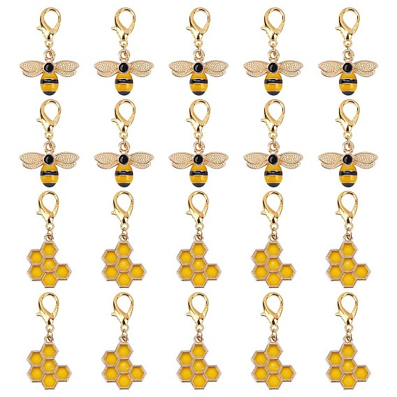 40шт 2 стиль сплав эмаль соты и пчелы подвесные украшения, подвески с застежкой-лобстером, для брелка, кошелек, украшение для рюкзака