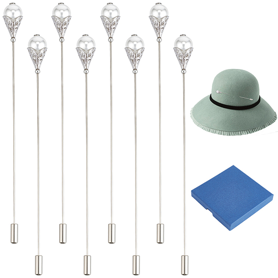 8шт латунная брошь, с абс пластмассовой имитационной жемчужиной