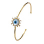 Shell Evil Eye Open Cuff Bangle with Synthetic Turquoise, Real 18K Gold Plated Brass Bangle with Clear Cubic Zirconia for Women