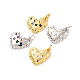 Brass Micro Pave Cubic Zirconia Pendants, Long-Lasting Plated, Lead Free & Cadmium Free, Heart