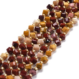 Natural Mookaite Beads Strands, with Seed Beads, Faceted, Diagonal Cube Beads
