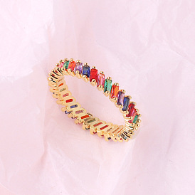Rainbow Geometric Ring with CZ Stones - Trendy Copper Plating for Index Finger