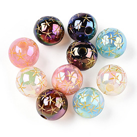 Acrylic Beads, Golden Metal Enlaced, Round