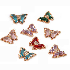 Cabochons en verre, avec micro en laiton pavent zircone cubique, facette, papillon, or et de lumière