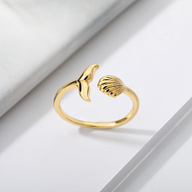 Adjustable Whale Tail Ring for Couples, 18K Gold Plated Open Band Jewelry