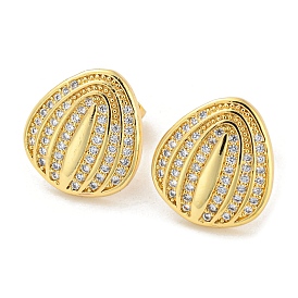 Brass Micro Pave Cubic Zirconia Stud Earrings, Teardrop