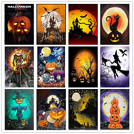 DIY Diamond Painting Kits, including Canvas, Resin Rhinestones, Diamond Sticky Pen, Tray Plate and Glue Clay, Rectangle with Halloween Theme