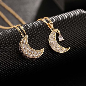 Gold-Plated Stainless Steel Chain Necklace with Water Drop and Moon Pendant