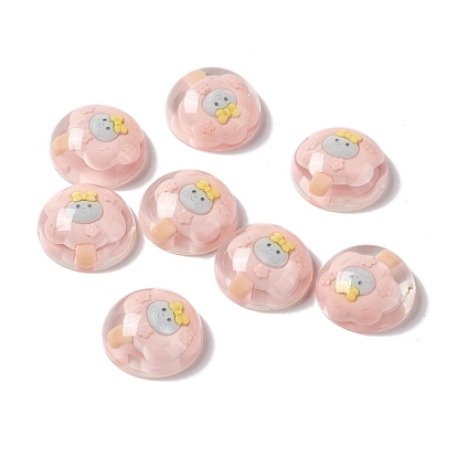 Transparent Resin Cabochons, Half Round with Ice Cream Pattern