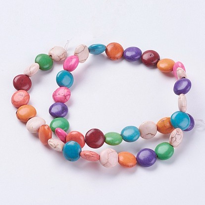 Synthetic Turquoise Beads Strands, Flat Round, Dyed