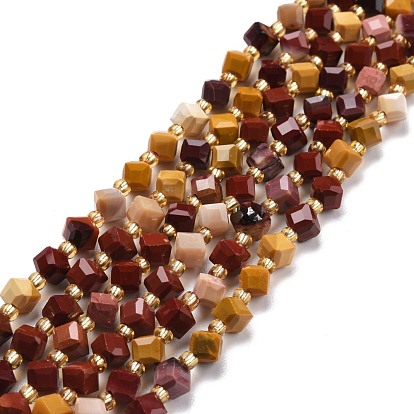 Natural Mookaite Beads Strands, with Seed Beads, Faceted, Diagonal Cube Beads