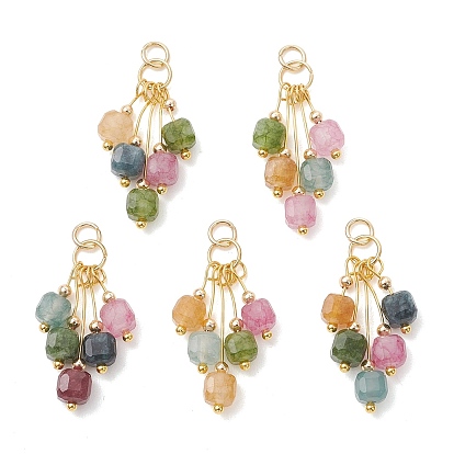 Подвески из натурального разноцветного турмалина, граненые кубические бусины, подвески-кисточки с открытыми соединительными кольцами из нержавеющей стали.