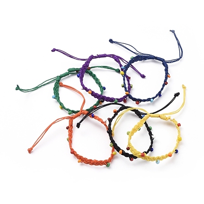 Pulseras de cuentas trenzadas de cordón de poliéster encerado, con cuentas de semillas de vidrio de colores opacos