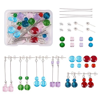 DIY Dangle Stud Earring Making Kits, Including Glass & Imitation Austrian Crystal Beads, Brass Post Earring Findings
