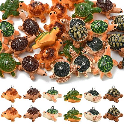 30 piezas 6 colores colgantes de resina opaca, encanto de tortuga, con aros de hierro platino