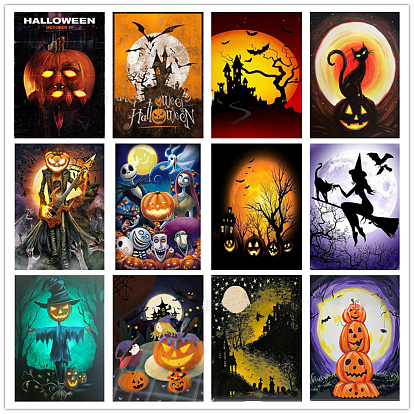 DIY Diamond Painting Kits, including Canvas, Resin Rhinestones, Diamond Sticky Pen, Tray Plate and Glue Clay, Rectangle with Halloween Theme