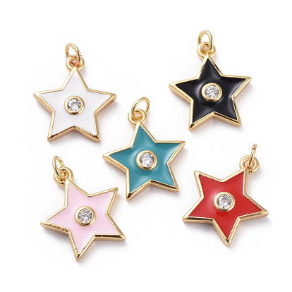Cubic Zirconia Charms, with Brass Findings and Enamel, Star, Golden