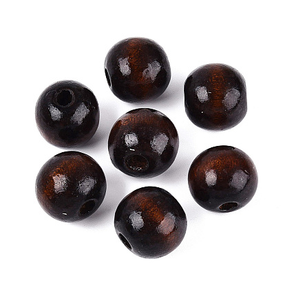 Natural Wood European Beads, Macrame Beads Large Hole, Lead Free, Dyed, Round