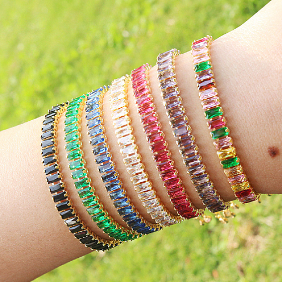 Теннисные браслеты из кубического циркония, браслет-цепочка из латуни с прямоугольными звеньями