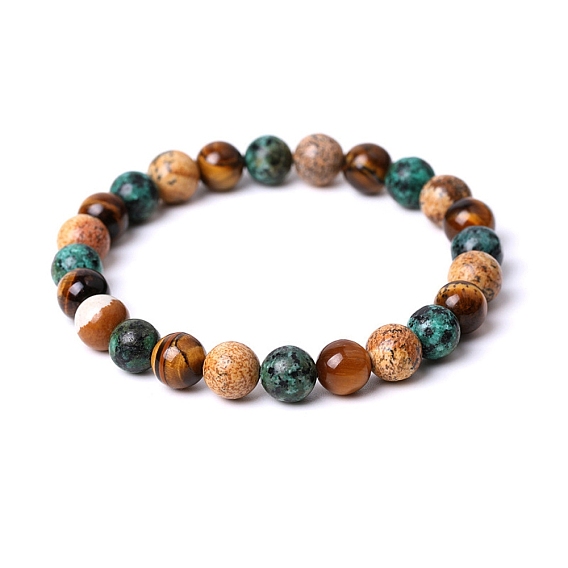 Natural Mixed Gemstone Round Beaded Stretch Bracelets
