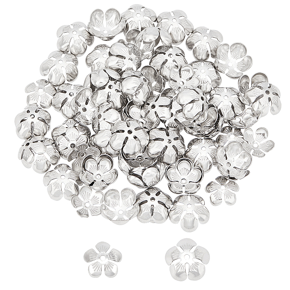304 Stainless Steel Bead Caps, Flower, 5-Petal