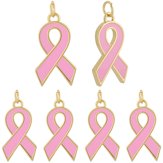10 кулоны латунные эмалевые шт., октябрьские розовые ленточки для повышения осведомленности о раке груди, с целью перехода в кольце, без кадмия и без свинца, долговечный, стойки покрытие