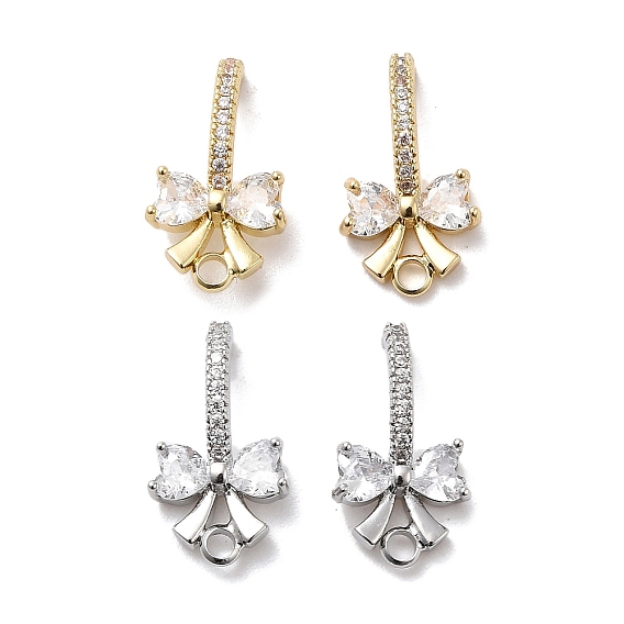 Фурнитура для сережек-гвоздиков из латуни с кубическим цирконием, без кадмия, без никеля и без свинца, бантом