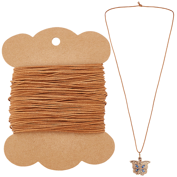 25M Round Cowhide Leather Cord, Leather Jewelry Cord, with Kraft Paper Thread Winding Boards and Organza Gift Drawstring Bag