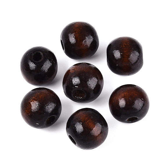 Natural Wood European Beads, Macrame Beads Large Hole, Lead Free, Dyed, Round