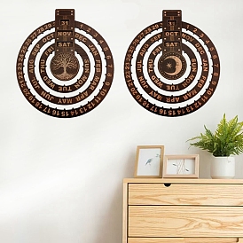 Wooden Circular Calendar Pendant Decoration, for Home Wall Decoration