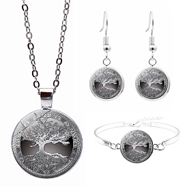 Alloy Bracelets & Earring & Necklaces Sets, with Glass Pendant