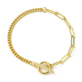 Brass Curb & Paperclip Chain Bracelet with Toggle Clasps