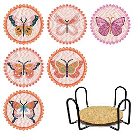 DIY 5D Diamond Painting Butterfly Pattern Cup Mat Kits, including Acrylic Cup Mat, Cork Mat, Iron Coaster Stand, Resin Rhinestones, Diamond Sticky Pen, Tray Plate and Glue Clay