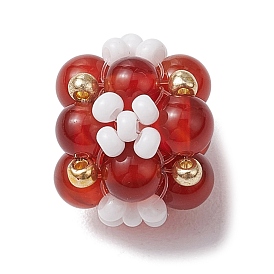 Натуральный сердолик (окрашенный и нагретый) и стеклянные бусины-кластеры, цветок