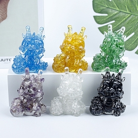 Resin Dragon Display Decoration, with Gemstone Chips inside Statues for Home Office Decorations