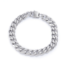 Men's 304 Stainless Steel Cuban Link Chain Bracelets, with Lobster Claw Clasps