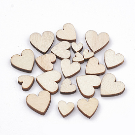 Undyed Natural Wood Beads, No Hole/Undrilled, Heart