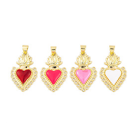 Rack Plating Brass Enamel Pendants, Cadmium Free & Lead Free, Long-Lasting Plated, Real 18K Gold Plated, Sacred Heart Charm