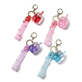 Drinks Bottle Acrylic Pendant Keychain Decoration, Liquid Quicksand Floating Handbag Accessories, with Alloy Findings