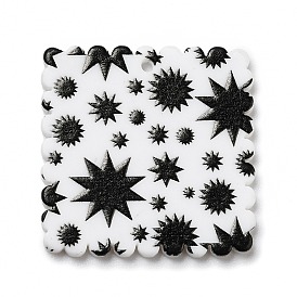 Opaque Acrylic Pendants, for DIY Earring Accessories, Square with Sun