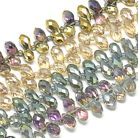 Electroplate Glass Beads Strands, Top Drilled Beads, Rainbow Plated, Faceted, Teardrop