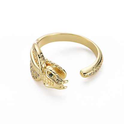 Green Cubic Zirconia Snake Wrap Cuff Ring, Brass Open Ring for Women, Nickel Free