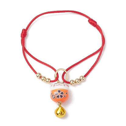 Pulseras con dijes de porcelana hechas a mano del gato de la fortuna, Pulseras ajustables de cordón de nailon para mujer.