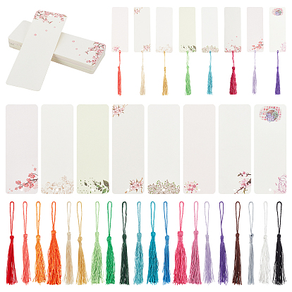 DIY Bookmark Making Kit, Including 40Pcs 8 Color Paper Card, DIY Bookmark Card, Rectangle, 80Pcs 20 Color Polyester Tassel Decorations, Pendant Decorations